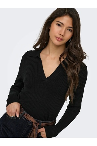 Only Onlkaya Ls Polo Knt Noos Kadın Polo Yaka Triko Kazak 15344841 Siyah