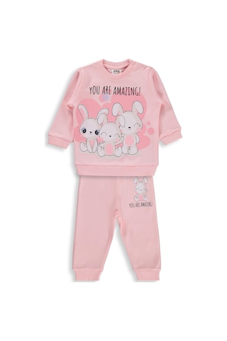 Civil Baby Tavşanlar Baskılı 6-18 Ay Takım - Pudra Somon