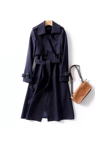 Uzun Moda İngiliz Tarzı Şık Tesettüre Uygun Dış Giyim Kadın Ceket Lacivert