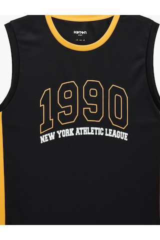 Koton Regular Fit Kolsuz Renk Bloklu Bisiklet Yaka Baskılı Spor Atlet Siyah 7wam30006nk
