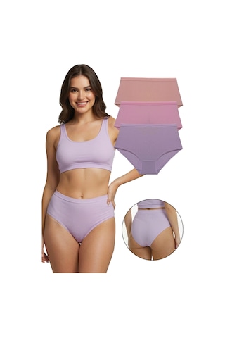 Sensu Kadın Fitilli Yüksek Bel 3'lü Külot Set - Kts4080 Pembe Pembe