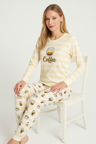 Mutlu City Kadın Yumuşak Doku Termal Pijama Takımı 42050 Vizon Sütlü Kahve