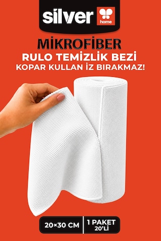 20'li Rulo Mikrofiber Temizlik Bezi 25x30 Cm Çok Amaçlı Lazer Kesim Süper Emici Kopart Kullan Beyaz