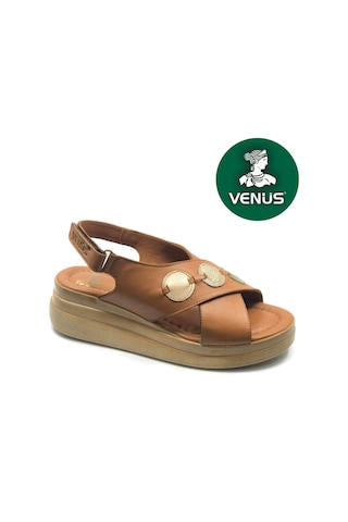 Venüs Hazzel Hakiki Deri Comfort Ortopedik Kadın Sandalet Taba