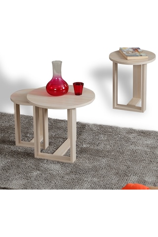 Pasific Home Mira 3'lü Zigon Sehpa ,Yuvarlak Yan Sehpa, Meşe