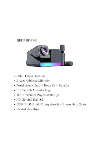 Hepu Hp-sp01 3 Ü 1 Arada Ev Sineması & Karaoke Projeksiyon 2 Mikrofon + Hoparlör Entegre