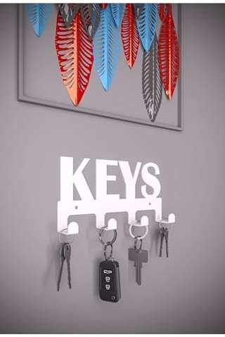 Keys Metal Anahtar Askısı Duvar Anahtarlık & Anahtar Düzenleyici - Beyaz