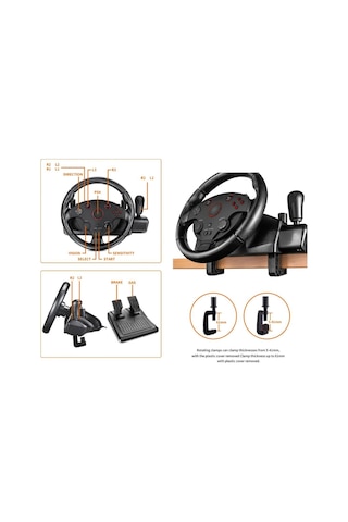 Profesyonel Yarış Direksiyon Seti 270 Hissiyatlı Pedallı Tak Çalıştır Multifonksiyon Racing Wheel