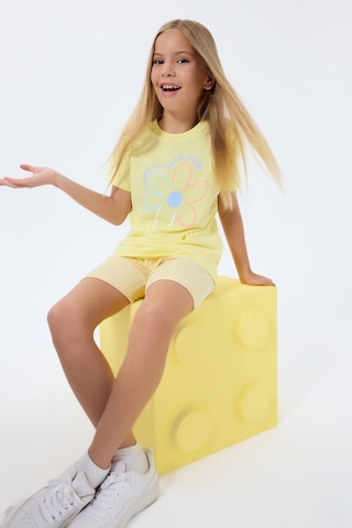 Rolypoly 3795 %100 Pamuk Kız Çocuk Kısa Kol Cepli Şort Pijama Takımı Açık Sarı