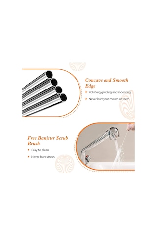 Ekstra Uzun Paslanmaz Çelik Pipet Seti 3 Parça Eğri + Düz + Fırça