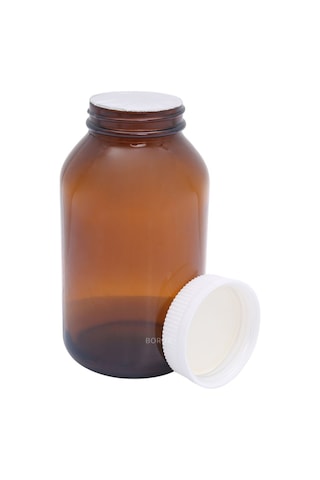 Borox Amber Cam Şişe 300 ML Beyaz Bastır Aç Kapaklı Ecza Şişe