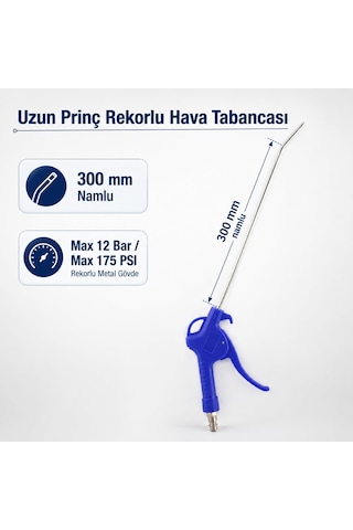 Uzun Pirinç Rekorlu Metal Hava Tabancası 300 Mm Üfleme Temizleme Tabancası Kompresör Uyumlu