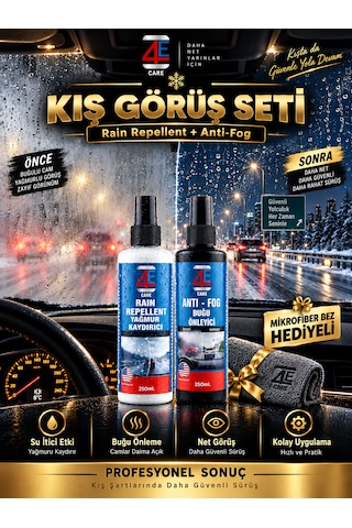4e Care 2'li Kış Görüş Seti: Yağmur Kaydırıcı & Buğu Önleyici Sprey Net Görüş Paketi 250 Ml