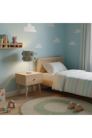 Elizim Home Lighting Makrome Papatyalı Abajur Mavi