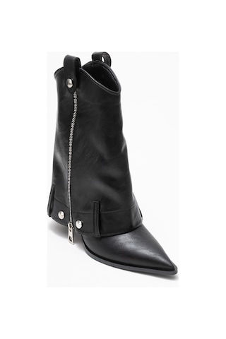 Luvishoes Luvi Shoes Lola Siyah Fermuarlı Sivri Burunlu Kadın Topuklu Bot Siyah