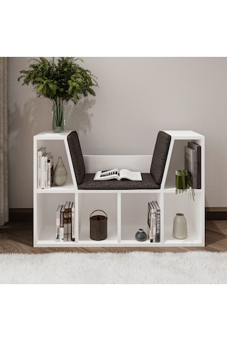 Livora Minderli Kitaplık - Oturma Alanlı 103 Cm Minimalist Tasarım Beyaz