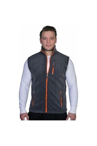 Genıus Store Erkek Polar Spor Yelek Renkli Tam Femuarlı 3 Cepli Füme