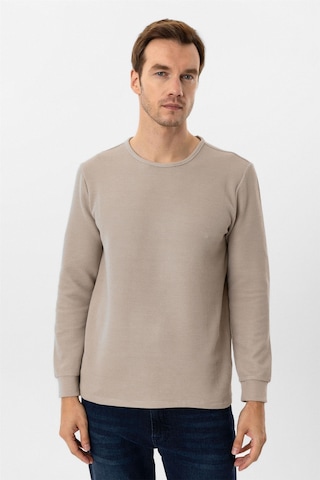 Süvari Bej Slim Fit Armürlü Bisiklet Yaka Triko Kazak Bej