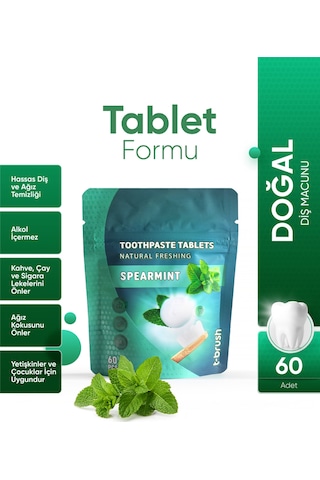 Tbrush Nane Aromalı Doğal Diş Macunu Tableti - 60tablet (10 Paket)