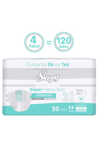 Sleepy Sensitive Antibakteriyel Süper Yetişkin Hasta Bezi Medium 30x4 120 Adet M