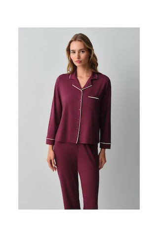 Suwen Misty Gömlek Yaka Pijama Takımı Wsh10510059020 Bordo