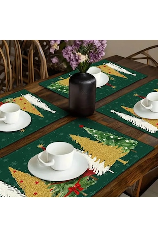 Suofeng 4 Adet 30x45cm Yeşil Bağdat Bezi Masa Havlusu Seti - Bayramlı Sofra Dekoru, Leke Ve Sıvıya Dayanıklı, Kolay Bakım Yeşil