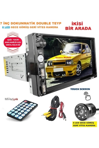 7 İnç Dokunmatik Double Teyp + 8 Led Gece Görüş Geri Vites Kamera