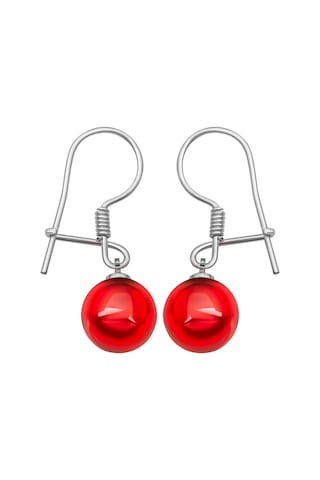 925 Ayar Gümüş Kancalı Küpe 10 Mm Kırmızı Zirkon Taşlı Küpe B