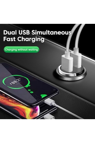 200w Çift Usb Çekme Halkası Hızlı Şarj Qc3.0 Araç Telefonu Şarj Cihazı Yüksek Siyah