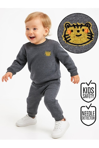 Kedi Erkek Bebek Koyu Gri Eşofman Takım