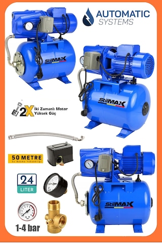 Stilmax Stl15jy Villa Bahçe Apartman 1.5 Hp Bakır Jet Otomatik Hidrofor 24 Lt Tanklı Su Pompası