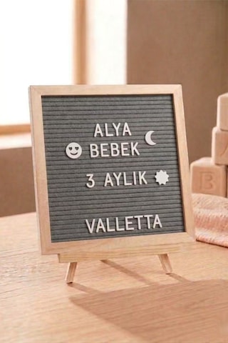 Palomita Ahşap Gri Yazı Panosu Mesaj Tahtası Ve Beyaz Harf Seti 230 Karakter Gri Beyaz