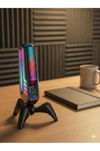 Tr Elyvra Rgb Usb Masaüstü Mikrofon Oyun Canlı Yayın Karaoke Konferans Siyah Tek Ebat