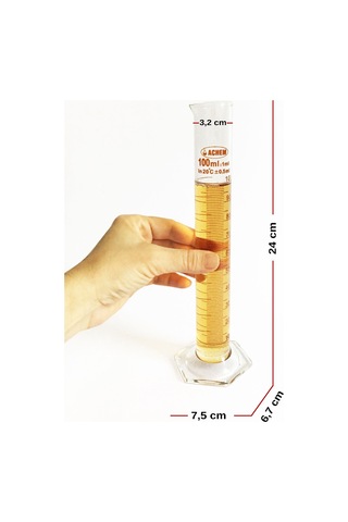ACHEM 100ml Cam Mezür Uzun Form Kırmızı Skala