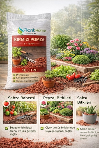 Kırmızı Pomza 10 Litre 5-15 Mm Bitki Toprağı Drenaj Taşı Saksı, Peyzaj Ve Bahçe Kullanımı Diğer