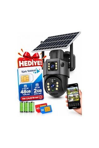 Mpıa Mıka-4g 3+3mp 4k 4g Sım Kartlı Solar Güvenlik Kamerası 360 Ptz Dual Lens Sim Kart Dahil