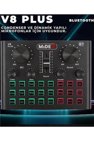 Midex Vs8 Plus Canlı Yayın Ses Kartı Efektli Radyo Mikseri Telefon Ve Pc Podcast Radyo Yayıncılar