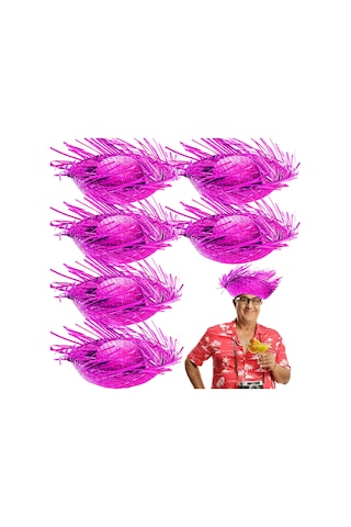 Eco Port Tropikal Parti Pembe Fuşya Hasır Hawaii Şapkası 13x36 Cm Çok Renkli