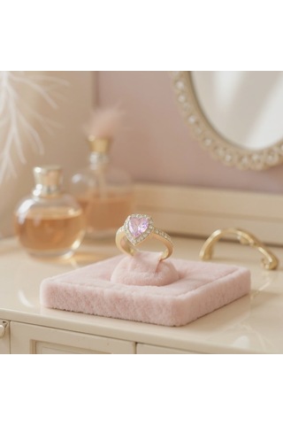 S'82 Ayarlanabilir Model Kadın Çelik Yüzük Toptan Çelik Takı, Pembe Zirkon Taşlı Gold Renk Bzs82