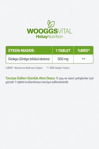 Ginkgo Biloba 300 Mg 120 Tablet Takviye Edici Gıda