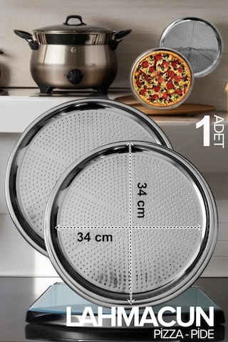 Çelik Delikli Pizza Tavası 34 Cm Gri