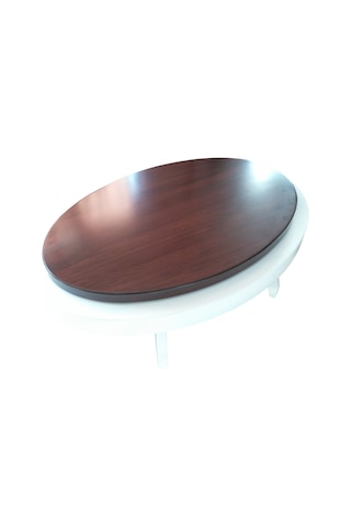 Döner Orta sehpa OVAL RUS TARZ Model Kayın Retro Ayak  Mdf Tabla Parlak Beyaz füme cam El Yapım
