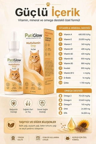 Buradabulabilirsin Patiglow Kedi Multivitamin Damla 50 Ml Bbz