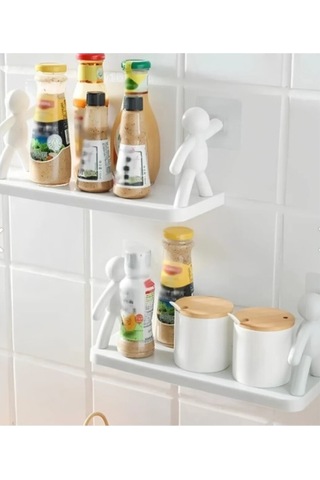 Yapışkanlı Duvar Rafı Delmeden Montaj Banyo & Mutfak Düzenleyici Raf Çok Renkli