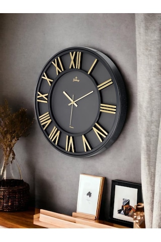 Galaxy Premium Serisi Modern Tasarımlı Roma Rakamlı 40 Cm Duvar Saati Siyah-gold Siyah - Sarı