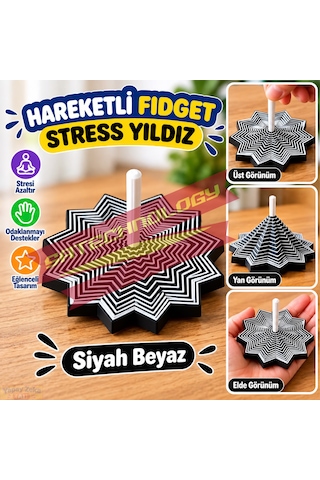 Hareketli Fidget Stress Yıldız Dönen Stres Oyuncağı, Dikkat Ve Odaklanma Oyuncağı Siyahbeyaz