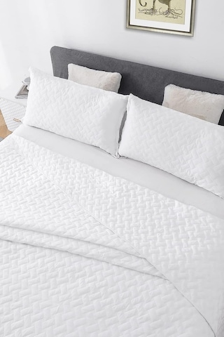 Elyaf Sepeti Tek Kişilik Beyaz Kapitone Desenli 1200 Gr Yazlık Pike Beyaz Otel Pikesi 160 X 230 Cm