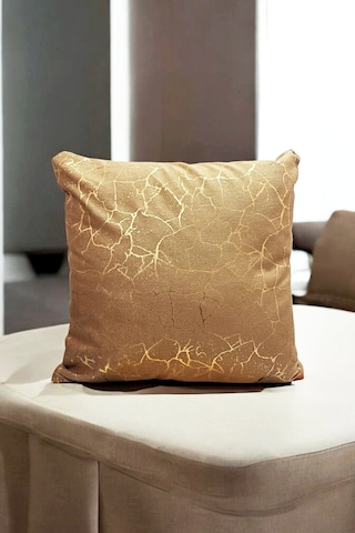 Soho Kumaş Altın Varak Desenli Dekoratif 4'lü Kırlent Yastık Kılıfı Seti 42 x 42 CM Açık Kahverengi