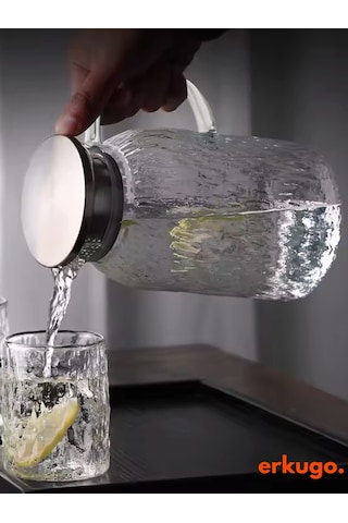Vakumlu Çelik Kapaklı Isıya Dayanıklı Borosilikat Cam Sürahi, Süzgeçli Sürahi 1500 Ml Ekg- Icejug