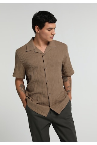 Colin's Colins Relaxed Fit Apaj Yaka Düz Erkek Kahverengi Kısa Kol Gömlek Cl1080096 Q1.v1 Brw